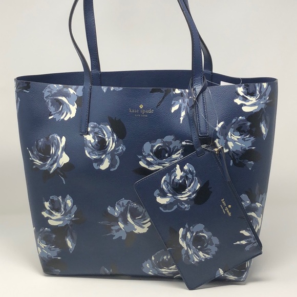 Nwt Kate Spade Mya reversible Navy multi tote - Picture 4 of 7